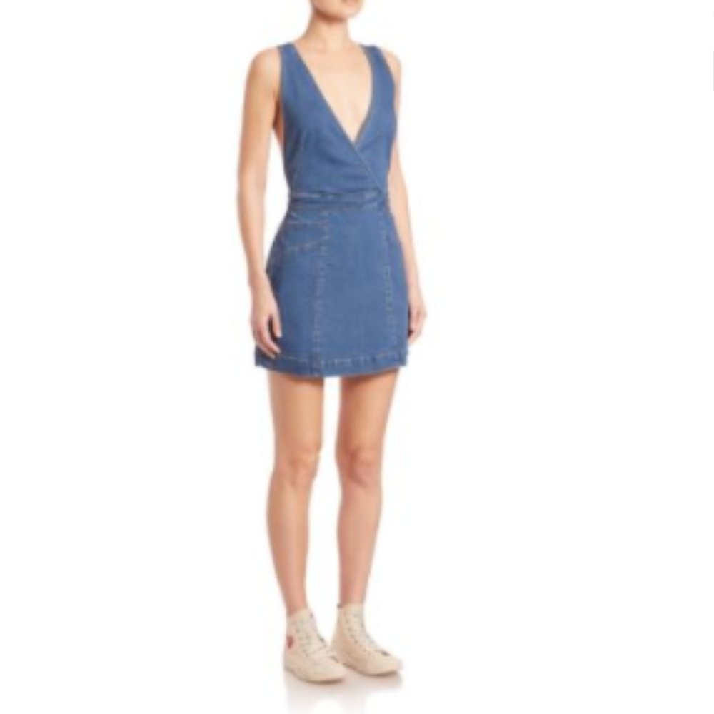 Free People Cross Back Stretch Denim Minidress
